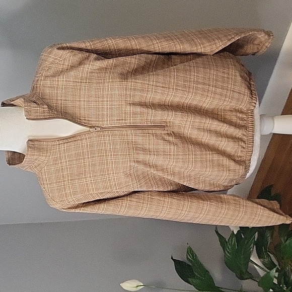 Bette & Court Tan Plaid Pullover 1/2 Zip Elastic Waist Golf Jacket Size S - Picture 1 of 14